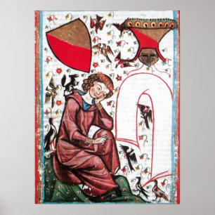 Poster POÈTE DANS LE JARDIN DES OISEAUX Miniature médiéva