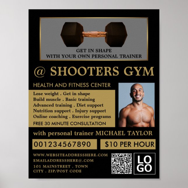 Poster Poids de Dumbbell, Entraîneur personnel, Publicité (Devant)