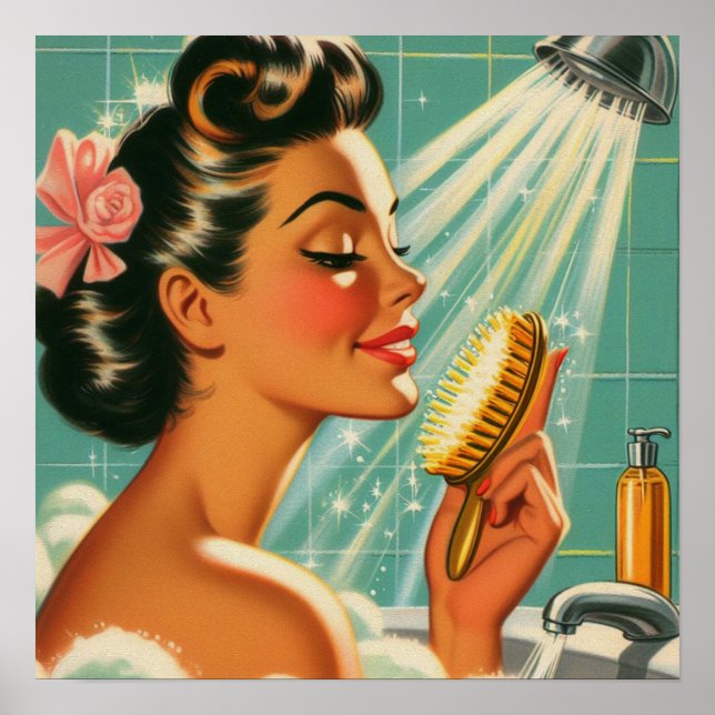 Poster Poignée de douche vintage vers le haut (Devant)