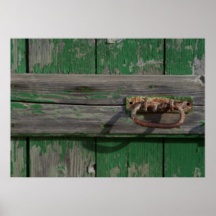 Poster Poignée de porte rustique sur porte verte