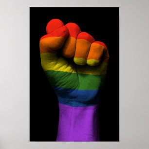Poster Poing serré levé avec drapeau arc-en-ciel Gay prid