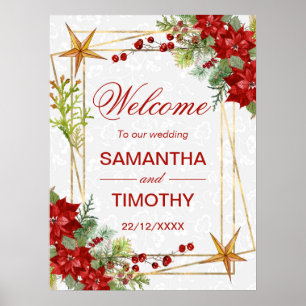 Poster Poinsettia Aquarelle Mariage d'Hiver Bienvenue
