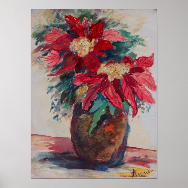 Poster Poinsettias dans un vase Brown (Devant)