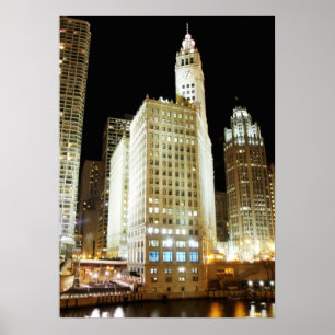 Poster Point de repère célèbre de Chicago la nuit