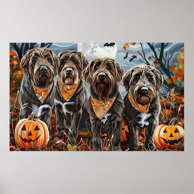 Poster Pointeur à poils durs Griffon Halloween Éffrayant (Devant)