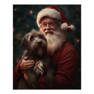Poster Pointeur à poils durs Griffon Noël du Père Noël