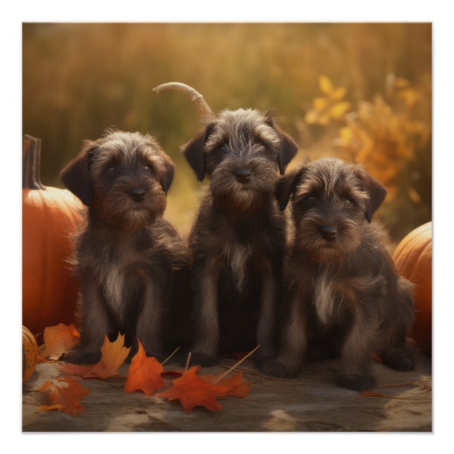 Poster Pointeur à poils durs Griffon Puppy Automne (Devant)