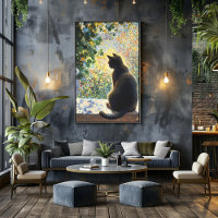 Pointillisme Chat sur le rebord de fenêtre en lumi