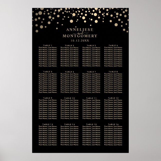 Poster Points Confetti Noir et Or 16 Places (Devant)