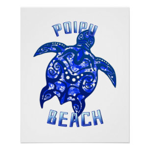 Poster Poipu Beach Hawaii Vacances Tortue Tribale