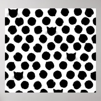 Poster Pois avec Visages de chat : Jouer Vintage.