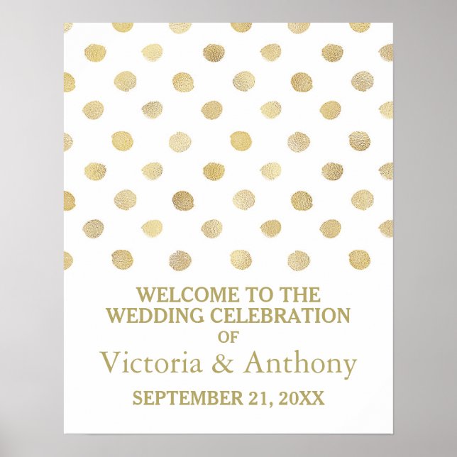 Poster Pois blanc et or moderne Accueil Mariage (Devant)