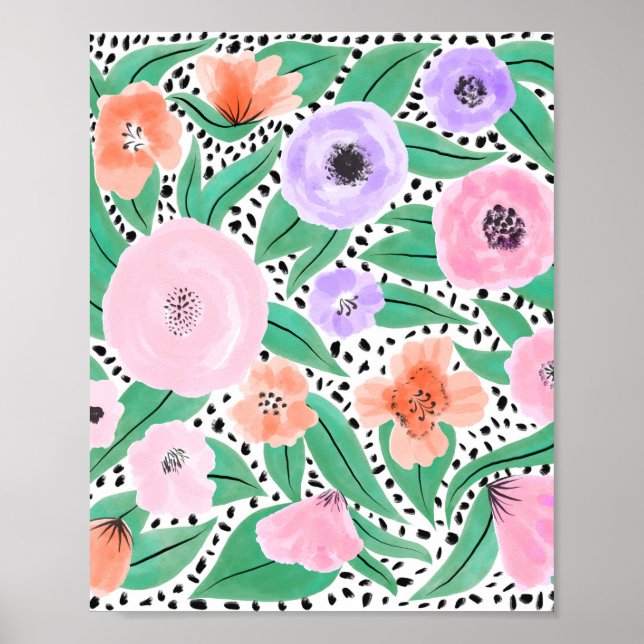 Poster Pois d'aquarelle rouge violet (Devant)