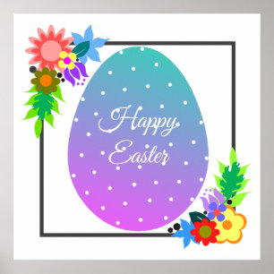 Poster Pois mignon OEuf de Pâques avec couronne fleurie