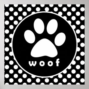 Poster Pois noirs et blancs ; Empreintes de pattes