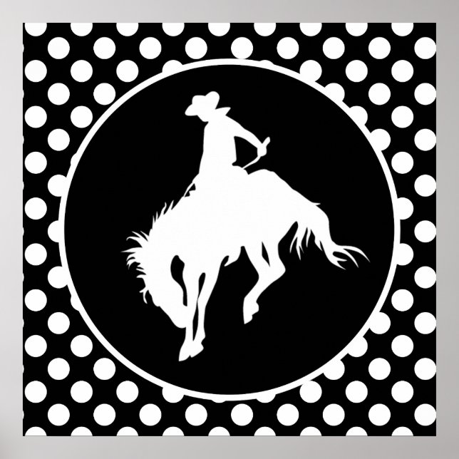 Poster Pois noirs et blancs; Rodeo Cowboy (Devant)
