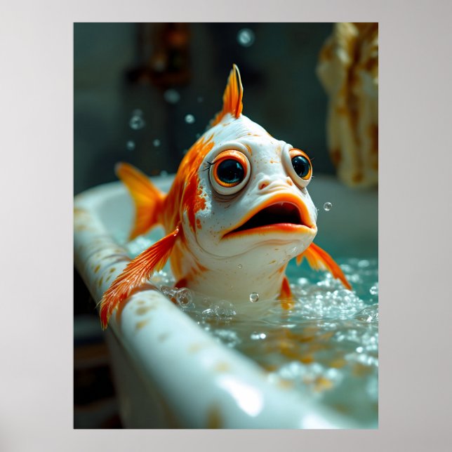 Poster Poisson amusant dans le bain (Devant)
