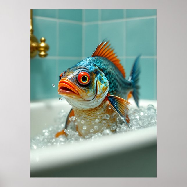 Poster Poisson amusant dans le bain (Devant)