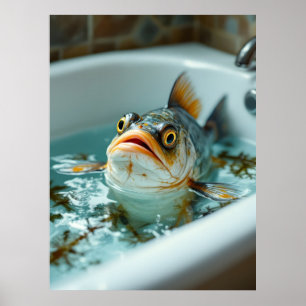 Poster Poisson amusant dans le bain