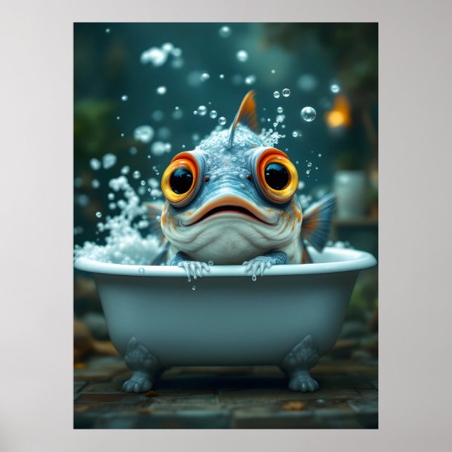 Poster Poisson amusant dans le bain (Devant)