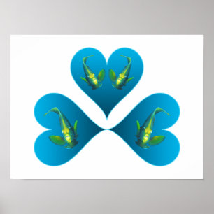 Poster Poisson-ange jumeaux - Illustration de trois cœurs