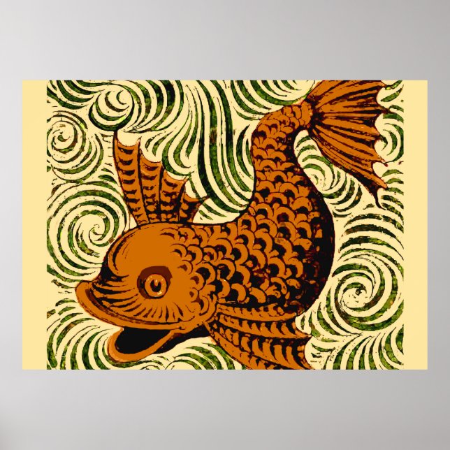 Poster Poisson Antique Carrelage Ancien art (Devant)