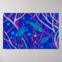 Poisson bleu dans l'algue, Collage de papier d'art