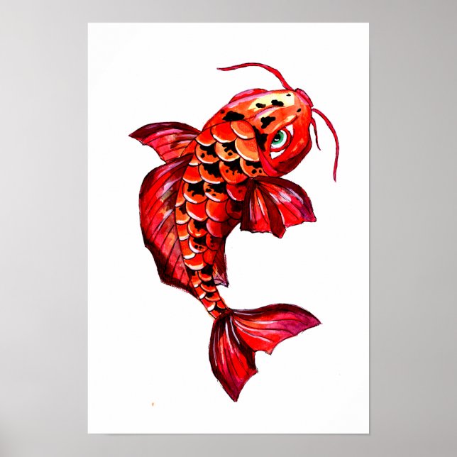 Poster Poisson carpe rouge Koi (Devant)