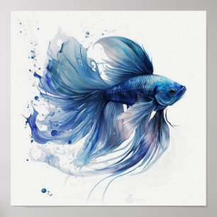 Poster Poisson combattant bleu avec nageoires de style aq