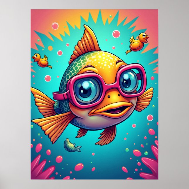 Poster Poisson confus dans les lunettes de natation - Drô (Devant)