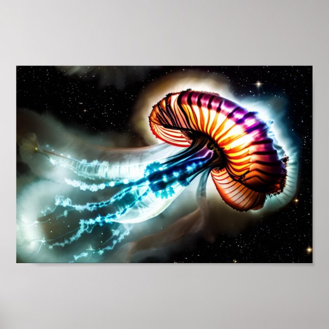 Poster Poisson Cosmique Électrique Poisson Orbitant Étoil (Devant)