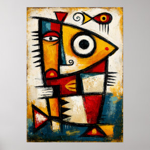 Poster Poisson Cubiste Primitif Mur Géométrique Abstrait