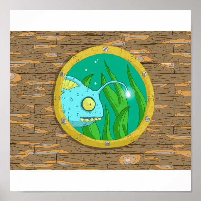 Poster poisson dans un hublot (Devant)