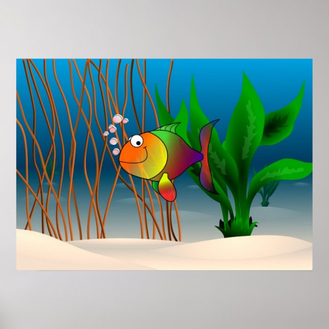 Poster Poisson de dessin coloré et mignon (Devant)