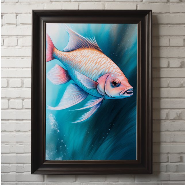 Poster Poisson de dessin de calcaire bleu rose iii (Créateur téléchargé)