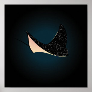 Poster Poisson de raie de mer tacheté au fond bleu profon