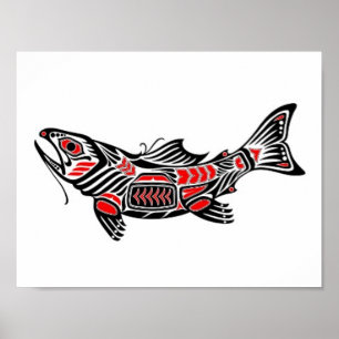 Poster Poisson d'esprit haïda rouge et noir