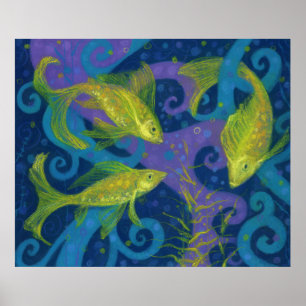 Poster Poisson d'or, bleu & jaune, Art sous-marin