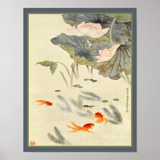 Poster Poisson d'or en chinois Lotus Pond (Devant)