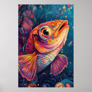 Poster Poisson d'or psychédélique