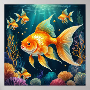 Poster Poisson d'or sous-marin