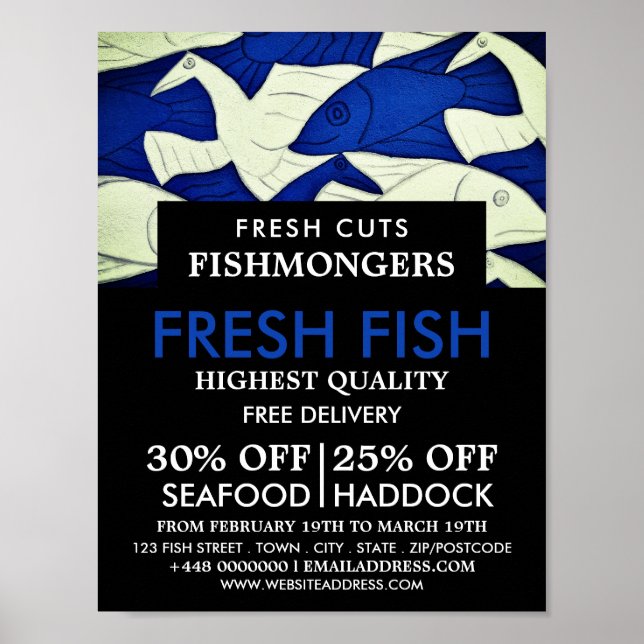 Poster Poisson et mouettes, Pêcheur/Femme, Marché aux poi (Devant)