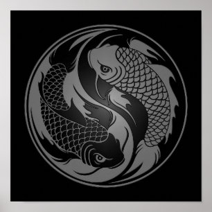 Poster Poisson gris et noir Yin Yang Koi