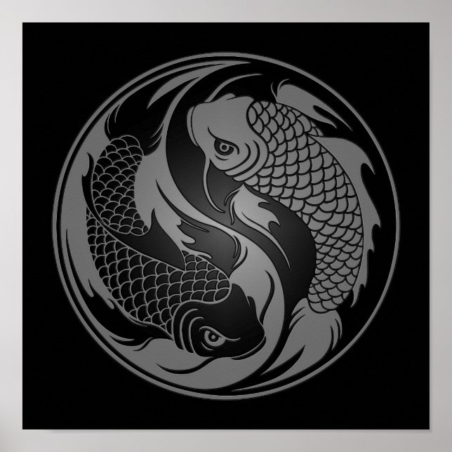 Poster Poisson gris et noir Yin Yang Koi (Devant)