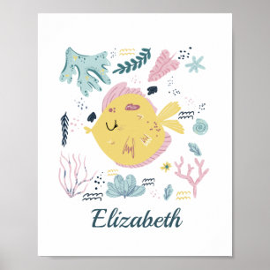 Poster Poisson jaune et rose Personnalisé Océan