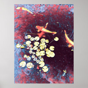 Poster Poisson koi coloré étang japonais