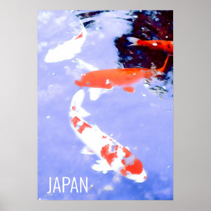 Poster Poisson koi dans l'étang Japon imprimé voyage