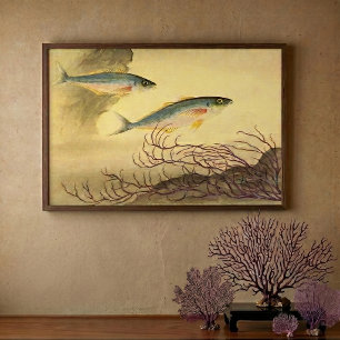 Poster Poisson maquereau dans l'océan, Art Japonisme Vint