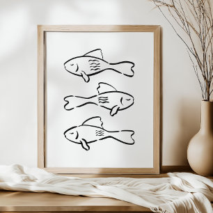Poster Poisson Méditerranéen Dessiné à la Main de Manière