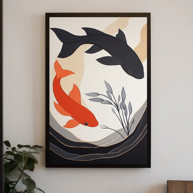 Poster Poisson noir et orange Koi Peinture esthétique (Créateur téléchargé)